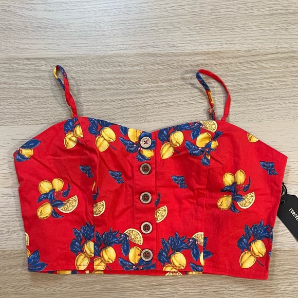 Red Crop Top with Lemons - Picture 1 of 4